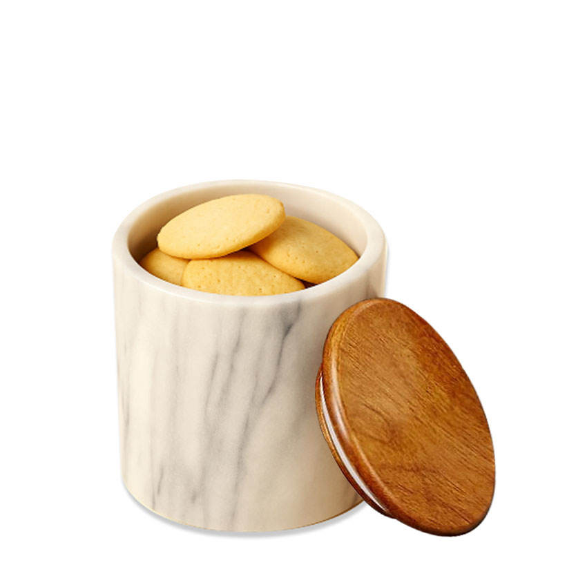 5x5 Inch White Marble Ceramic Storage Jar